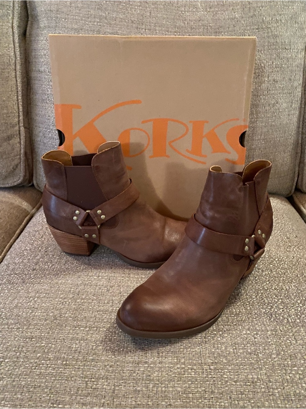 Kork-Ease Brown Leather Harness Ankle Boots